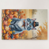 Russische Blaue Katze Herbst Verlassene Erntedank Puzzle (Horizontal)