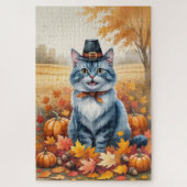 Russische Blaue Katze Herbst Verlassene Erntedank Puzzle (Vertikal)