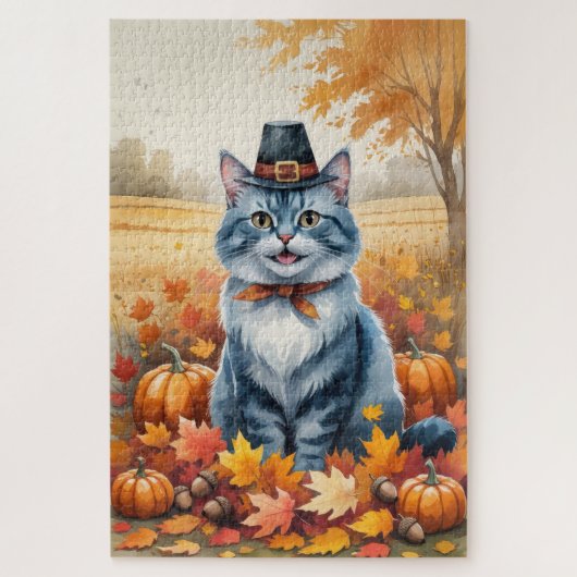 Russische Blaue Katze Herbst Verlassene Erntedank Puzzle (Vertikal)
