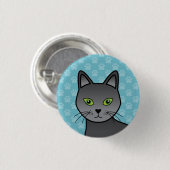 Russische blaue Katze-Illustration-Gesicht Nah-up Button (Vorne & Hinten)