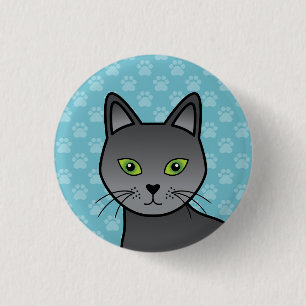 Russische blaue Katze-Illustration-Gesicht Nah-up Button