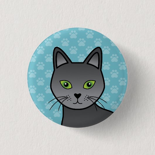 Russische blaue Katze-Illustration-Gesicht Nah-up Button (Vorderseite)
