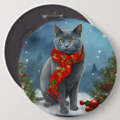 Russische Blaue Katze im Schnee Weihnachten Button (Vorne & Hinten)