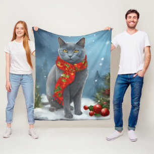 Russische Blaue Katze im Schnee Weihnachten Fleecedecke