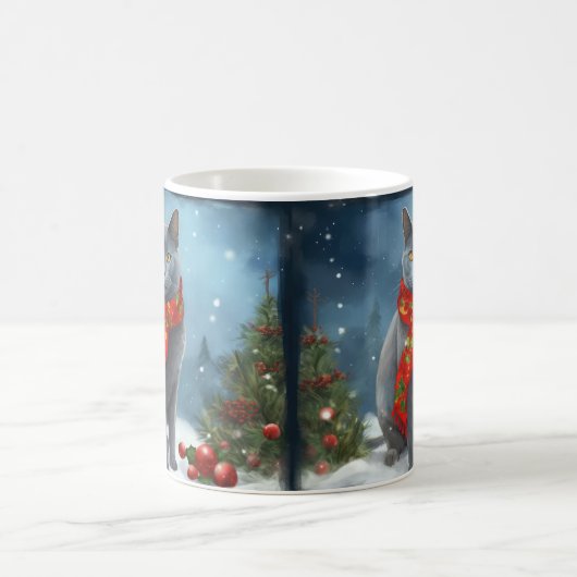 Russische Blaue Katze im Schnee Weihnachten Kaffeetasse (Mittel)