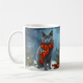 Russische Blaue Katze im Schnee Weihnachten Kaffeetasse (Links)