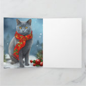 Russische Blaue Katze im Schnee Weihnachten Karte (Innenseite)