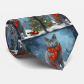 Russische Blaue Katze im Schnee Weihnachten Krawatte (Gerollt)