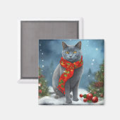 Russische Blaue Katze im Schnee Weihnachten Magnet (Vorderseite/Rückseite)