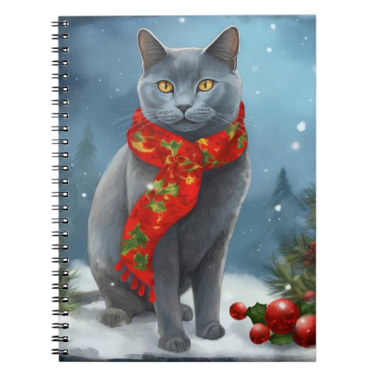 Russische Blaue Katze im Schnee Weihnachten Notizblock (Vorderseite)