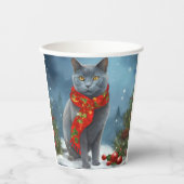 Russische Blaue Katze im Schnee Weihnachten Pappbecher (Vorderseite)