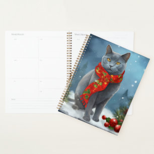 Russische Blaue Katze im Schnee Weihnachten Planer