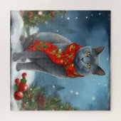 Russische Blaue Katze im Schnee Weihnachten Puzzle (Horizontal)