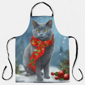 Russische Blaue Katze im Schnee Weihnachten Schürze (Vorderseite)