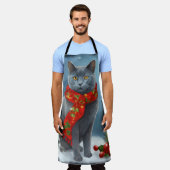 Russische Blaue Katze im Schnee Weihnachten Schürze (Getragen)