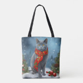 Russische Blaue Katze im Schnee Weihnachten Tasche (Rückseite)