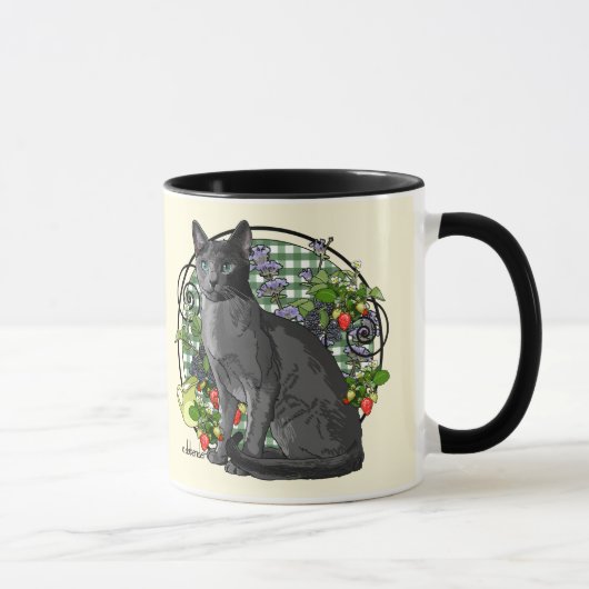 Russische blaue Katze mit Beeren Tasse (Rechts)