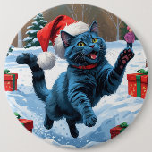 Russische blaue Katze mit Weihnachtsmütze Button (Vorderseite)