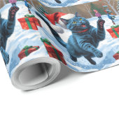 Russische blaue Katze mit Weihnachtsmütze Geschenkpapier (Rolleneckpunkt)