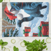 Russische blaue Katze mit Weihnachtsmütze Geschirrtuch (Gefaltet)