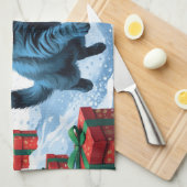 Russische blaue Katze mit Weihnachtsmütze Geschirrtuch (Viertel Falte)