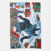 Russische blaue Katze mit Weihnachtsmütze Geschirrtuch (Vertikal)