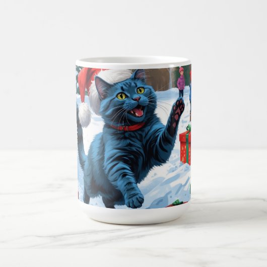 Russische blaue Katze mit Weihnachtsmütze Kaffeetasse (Mittel)