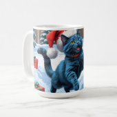 Russische blaue Katze mit Weihnachtsmütze Kaffeetasse (Vorderseite Links)