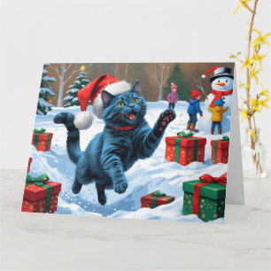 Russische blaue Katze mit Weihnachtsmütze Karte