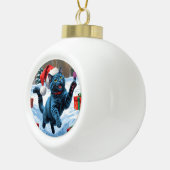Russische blaue Katze mit Weihnachtsmütze Keramik Kugel-Ornament (Rechts)