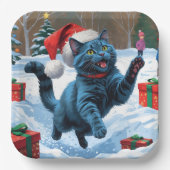 Russische blaue Katze mit Weihnachtsmütze Pappteller (Vorderseite)