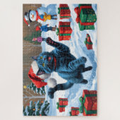 Russische blaue Katze mit Weihnachtsmütze Puzzle (Vertikal)