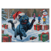 Russische blaue Katze mit Weihnachtsmütze Schneidebrett (Vorderseite)