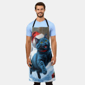 Russische blaue Katze mit Weihnachtsmütze Schürze (Getragen)