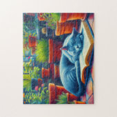 Russische blaue Katze Schlafen auf einem Buchgemäl Puzzle (Vertikal)