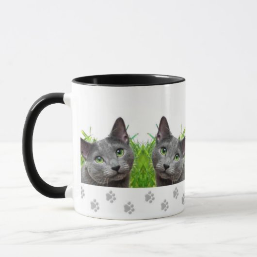 Russische blaue Katzen-Wecker-Tasse Tasse (Links)