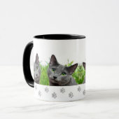 Russische blaue Katzen-Wecker-Tasse Tasse (Vorderseite Links)