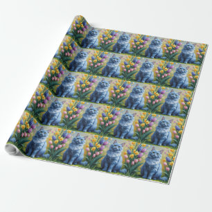 Russische Blauen Katzen Frühlingsblumen Malerei Geschenkpapier