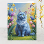 Russische Blauen Katzen Frühlingsblumen Malerei Karte (Gelbe Blume)