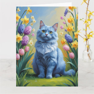 Russische Blauen Katzen Frühlingsblumen Malerei Karte