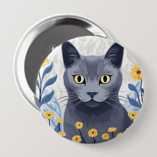 Russische Blaukatzengelbe Blumen Button