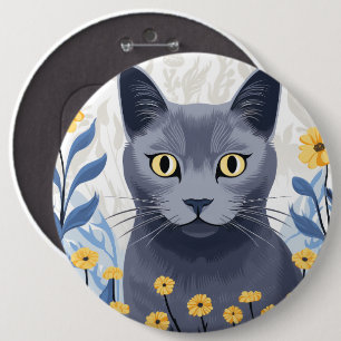 Russische Blaukatzengelbe Blumen Button