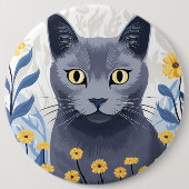 Russische Blaukatzengelbe Blumen Button (Vorderseite)