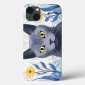 Russische Blaukatzengelbe Blumen Case-Mate iPhone Hülle (Rückseite)