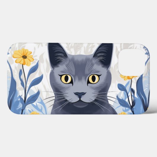 Russische Blaukatzengelbe Blumen Case-Mate iPhone Hülle (Rückseite (Horizontal))