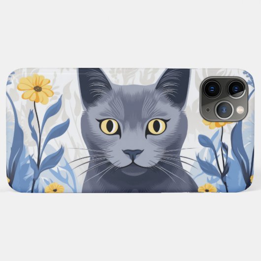 Russische Blaukatzengelbe Blumen Case-Mate iPhone Hülle (Rückseite (Horizontal))