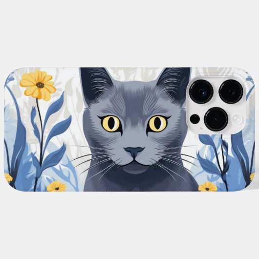 Russische Blaukatzengelbe Blumen Case-Mate iPhone Hülle (Rückseite (Horizontal))