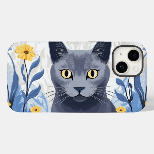 Russische Blaukatzengelbe Blumen Case-Mate iPhone Hülle (Rückseite (Horizontal))