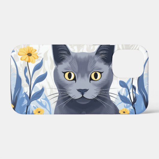 Russische Blaukatzengelbe Blumen Case-Mate iPhone Hülle (Rückseite (Horizontal))