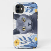 Russische Blaukatzengelbe Blumen Case-Mate iPhone Hülle (Rückseite)